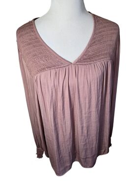 Knox Rose Mauve Smocked V-Neck Long Sleeve Tunic Size XXL